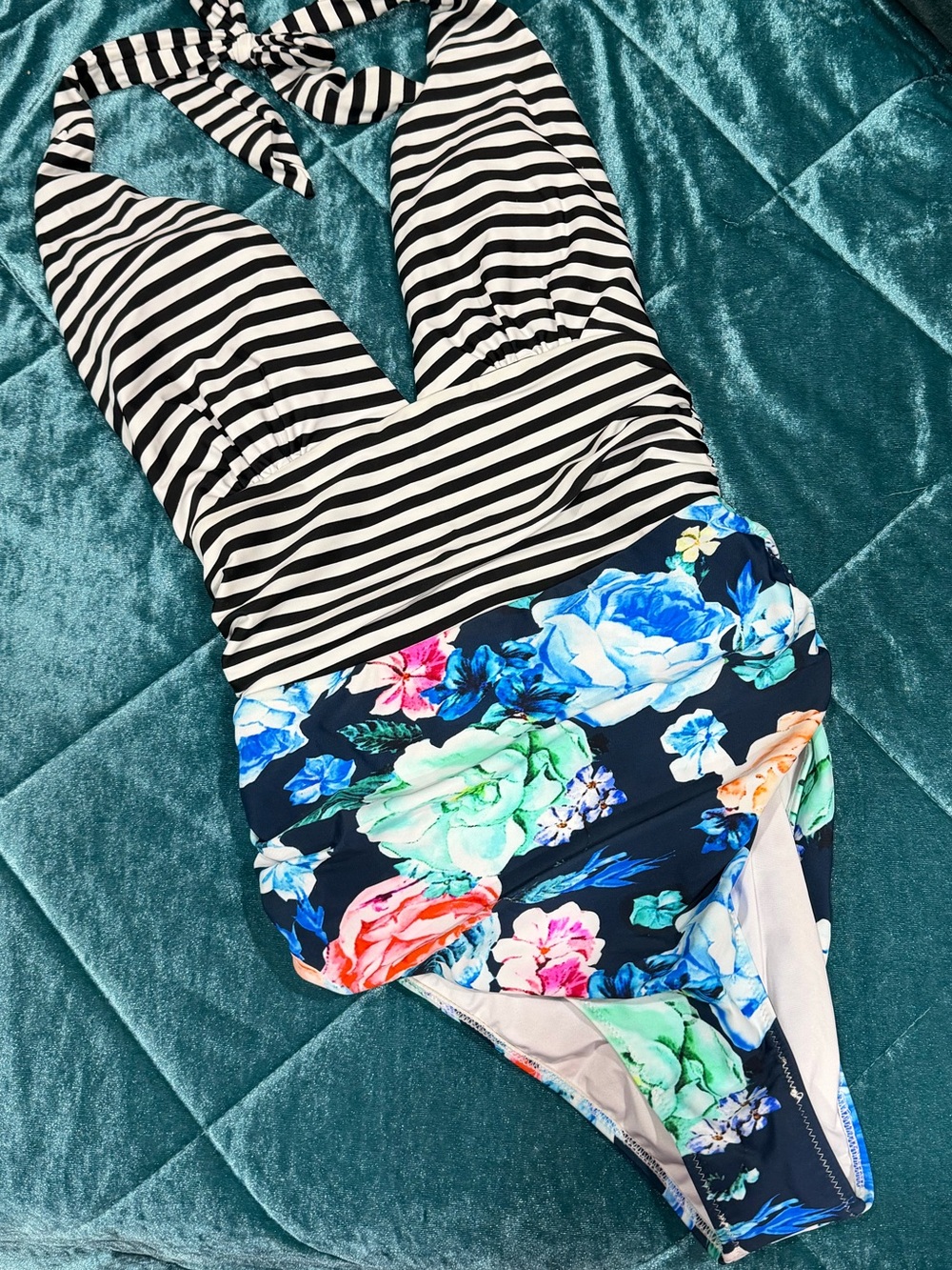 Cupshe Black and White Striped Halter One-Piece